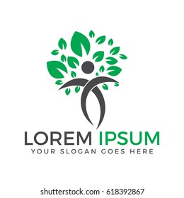Tree eco and bio icon human character logo. Health and nature logo.