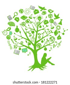 Tree education designs with green symbols
