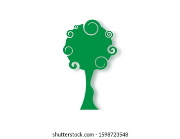 Tree Education Logo Design, original green tree curly style, eco and bio badge, abstract organic design element vector label illustration isolated on white background 