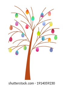Tree with eggs. Vector illustration of colorful easter egg hanging from tree. Easter tree with hanging eggs on the branch.