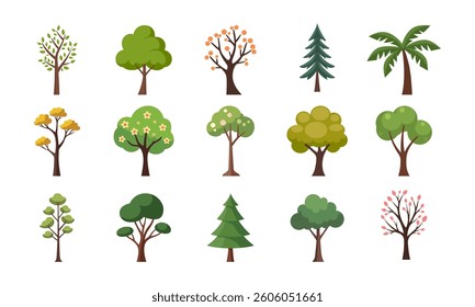 Tree element vector illustration set