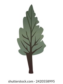 Tree elements of colorful set. This forest-themed cartoon design, skillfully crafted to showcase the grandeur of a forest tree against a backdrop of pure white. Vector illustration.
