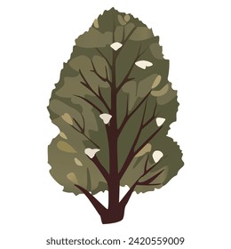 Tree elements of colorful set. In this enchanting illustration intricate forest details meet a delightful cartoon design against a white background. Vector illustration.