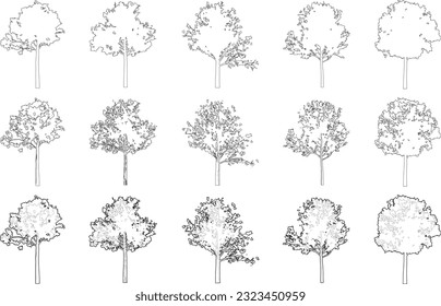 Tree elevation line silhouettes