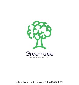 Tree emblem, linear style. Design element.