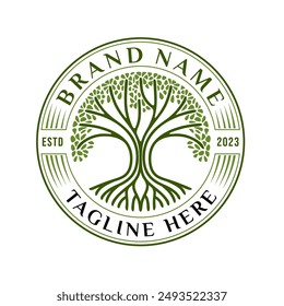 Tree emblem logo. Natural Vector tree,root leaves Family tree, symbol of life, beauty, growth, strength and good health.