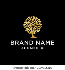 Tree emblem on a black background. Modern illustration. Isolated vector. Great for logo, monogram, invitation, flyer, menu, brochure or any desired idea.