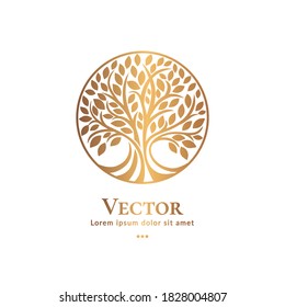 Tree emblem on a white background. Modern illustration. Isolated vector. Great for logo, monogram, invitation, flyer, menu, brochure or any desired idea.