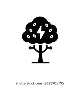 Árbol con circuito de energía Icono de línea de glifo lleno de negro