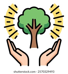 Tree, environment, eco-friendly, environmental protection colour icon, round line, editable stroke, vector symbol