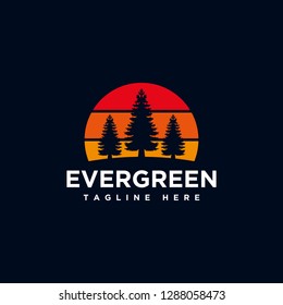 Tree Evergreen logo, Pine tree Logo design inspiration - Vector