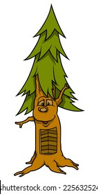 Tree With Face - Cartoon Illustration, Vector