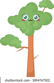 Tree with a face, illustration, vector on white background