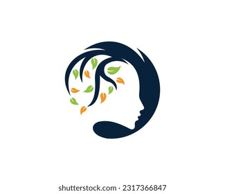 Tree of face logo herbal green leaf with face shape