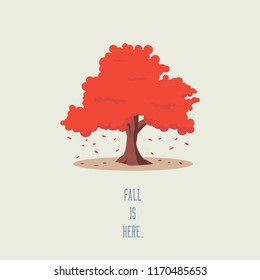 Tree in fall or autumn vector landscape. Seasonal symbol with leaves falling, beautiful cartoon artwork. Eps10 vector illustration.