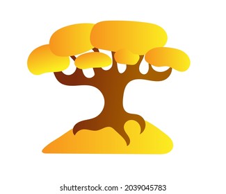 Tree in the fall. Autumn tree. Vector oak tree with yellowed leaves. Cartoon illustration isolated on white background.