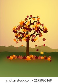 Tree with falling leaves because it is the fall season on a gradient background