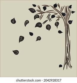 Árbol y hojas caídas dibujadas por el estilo de boceto de tinta. El fondo está en una capa independiente