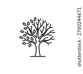 Tree With Falling Leaves Line Icon