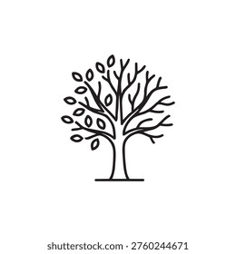 Tree With Falling Leaves Line Icon