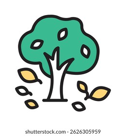 tree with falling leaves, symbolizing autumn weather and change.
