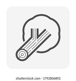 Tree falling, log or logwood vector icon. May called natural wood, plant and tree. To cutting, felling by saw, lumberjack for sawn to lumber, woodworking, sawmill industry and construction material.
