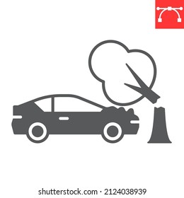 Tree Falling On Car Glyph Icon, Insurance And Crash, Tree Falling On Vehicle Vector Icon, Vector Graphics, Editable Stroke Solid Sign, Eps 10.