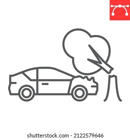 Tree Falling On Car Line Icon, Insurance And Crash, Tree Falling On Vehicle Vector Icon, Vector Graphics, Editable Stroke Outline Sign, Eps 10.