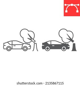 Tree Falling On Car Line And Glyph Icon, Insurance And Crash, Tree Falling On Vehicle Vector Icon, Vector Graphics, Editable Stroke Outline Sign, Eps 10.