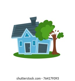 Tree Falling On A House, Property Insurance Vector Illustration