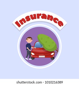 Tree falling on vehicle, car insurance concept vector Illustration, cartoon style