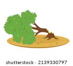 a tree felled by the hurricane blocks the road. flat vector illustration.