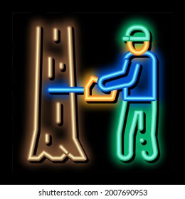 tree felling worker neon light sign vector. Glowing bright icon tree felling worker sign. transparent symbol illustration