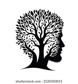 tree with female face silhouette vector design eps