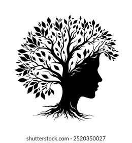 tree with female face silhouette vector design eps