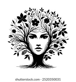 tree with female face silhouette vector design eps