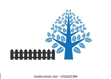 Tree with fence icon vector isolated, natural tree vector isolated