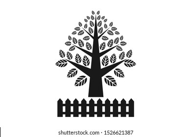 Tree with fence icon vector isolated, natural tree vector isolated