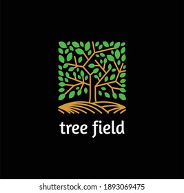 Tree Field eco logo line art. design vector nature graphic minimalist logo template