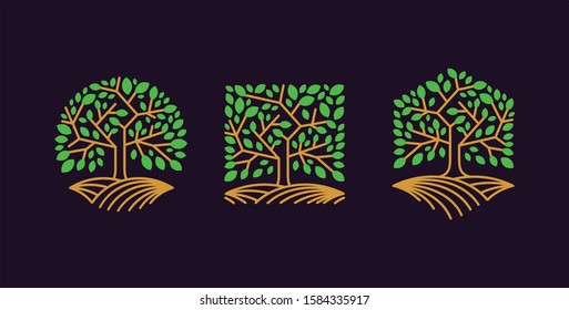 tree field logo iconin flat line design