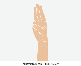 tree fingers salute for scout, fighting for their rights, hand pointing three fingers linear style. Simple doodle hand drawn style.