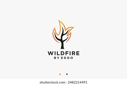 tree with fire logo design vector silhouette illustration