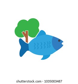 Tree Fish Logo Icon Design