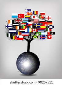 Tree Flags with Earth Globe