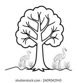 The tree with flamingo walking's