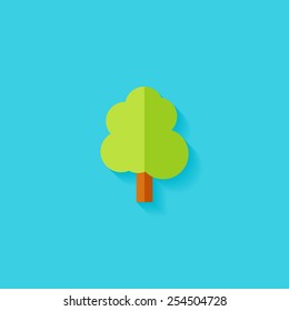 Tree flat icon. Modern flat icons vector collection with long shadow effect in stylish colors of web design objects. Trendy Flat Style. Isolated on blue background. Flat design. EPS 10.