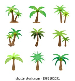 Tree flat icon style.Coconut palm tree collection set isolated on white background.Green leaf forest.Ecology concept.Design for clipart.Using for decorate your work.Vector.Illustration.
