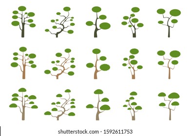 Tree flat icon style.Topiary tree collection set isolated on white background.Green leaf forest.Ecology concept.Design for clipart.Using for decorate your work.Vector.Illustration.