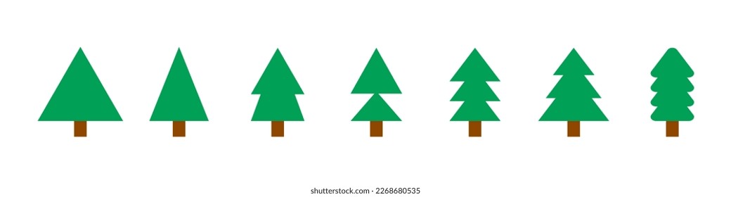 Tree flat icons set. Christmas tree icons. Vector illustration isolated on white background.