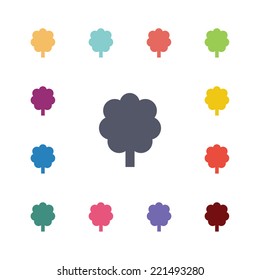 tree flat icons set. Open round colorful buttons. Vector 
